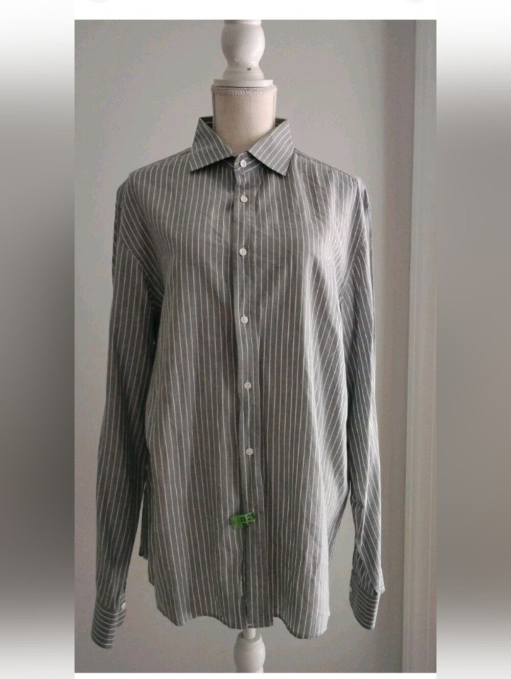 Ralph Lauren Purple Label Button Down Gray White Striped Shirt Mens Size 17 - XL